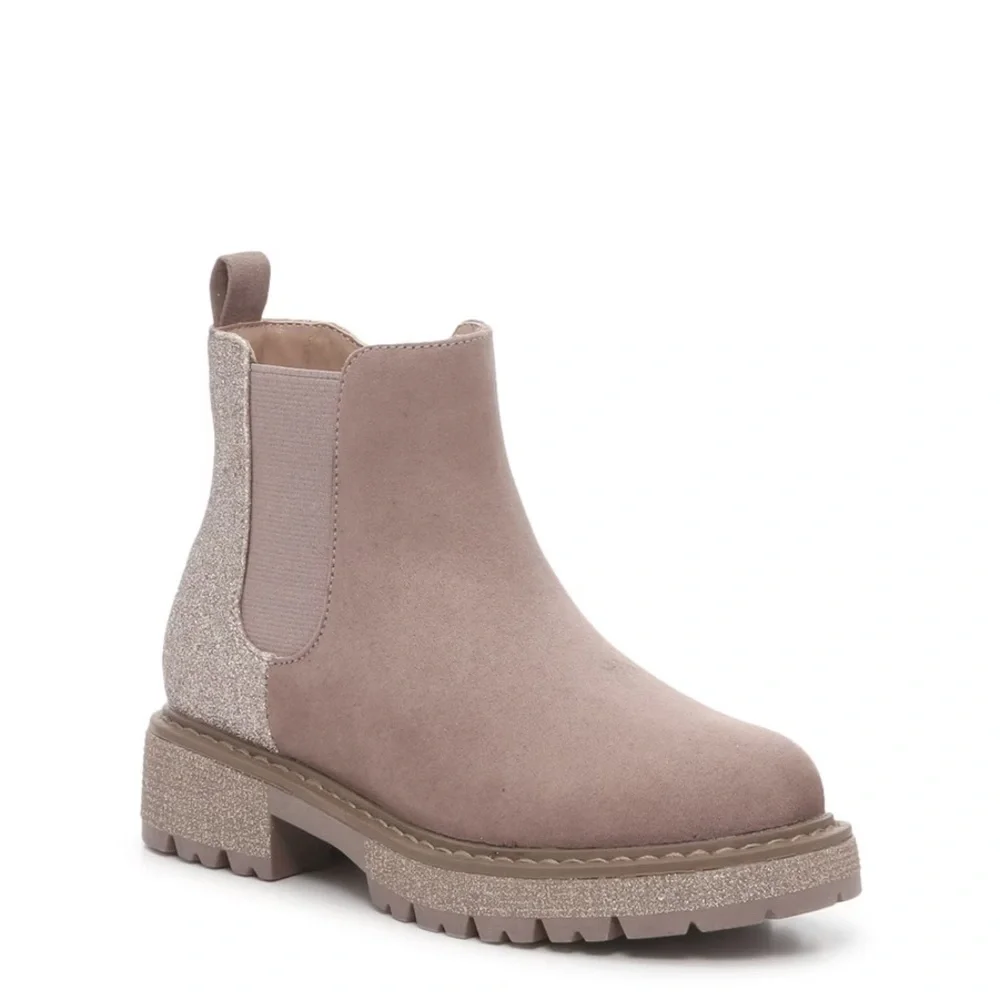 Steve Madden Howler Youth Glitter Chelsea Boots Taupe Size 13